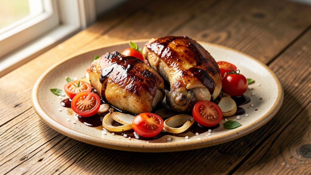 Balsamic Chicken Thighs With Burst Tomatoes Recipe: Sweet-Tart Glaze That Caramelizes to Sticky Perfection