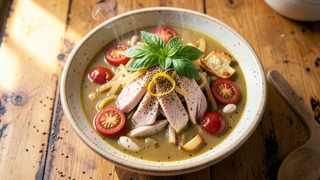 54th Street Chicken Tortilla Soup Recipe: Spiced Tomato-Basil Broth With Shredded Chicken