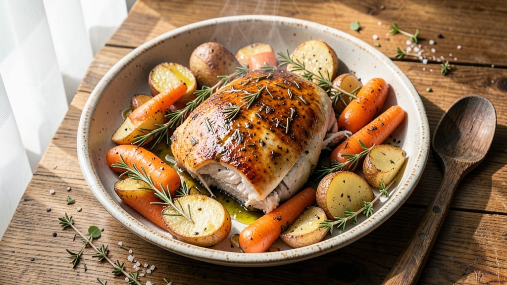 Baked Chicken Breast With Potatoes And Carrots Recipe: One-Pan Roast With Herby Crispy Skin