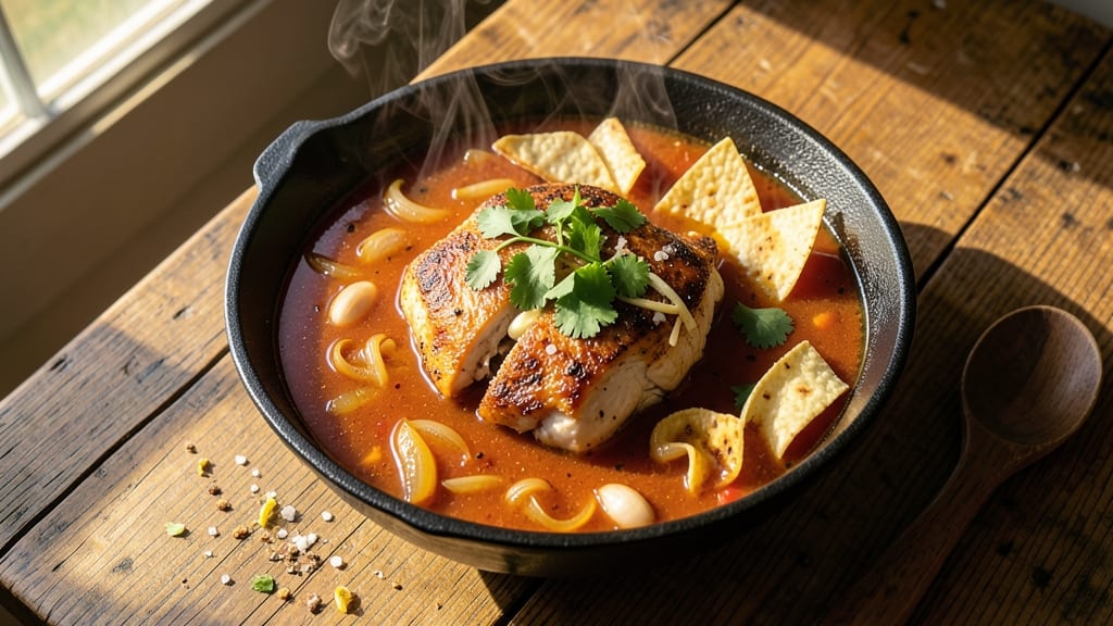 Alamo Cafe Chicken Tortilla Soup Recipe: Spiced Tortilla Crunch and Smoky Chicken Magic