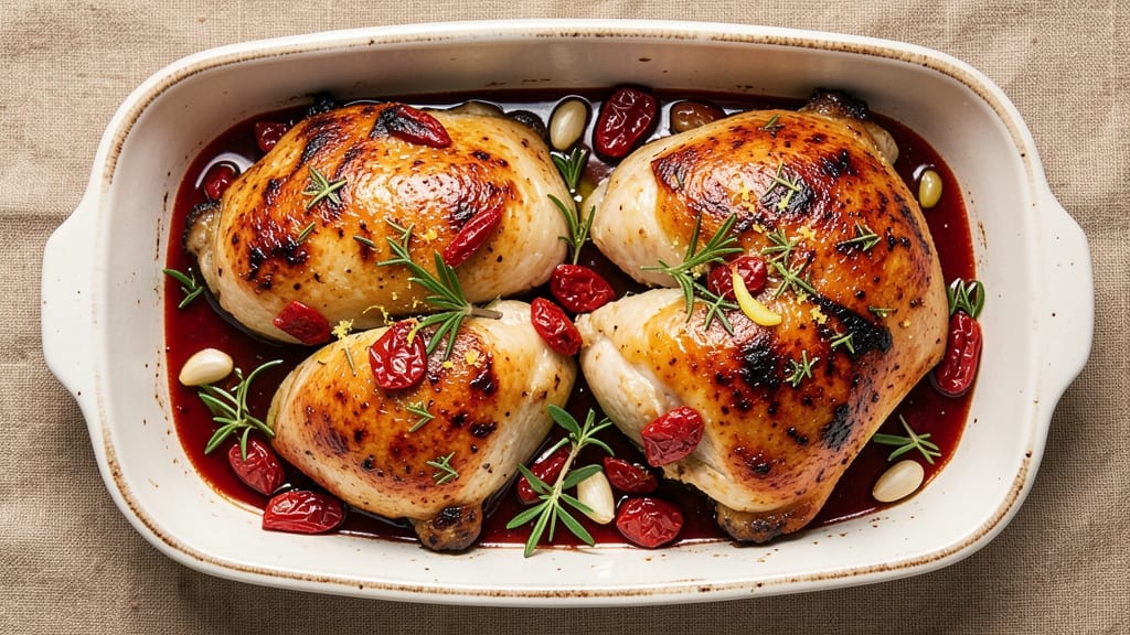 Baked Chicken With Sun-Dried Tomatoes Recipe: Umami-Rich Crisp Skin and Tangy Olive Oil Bite