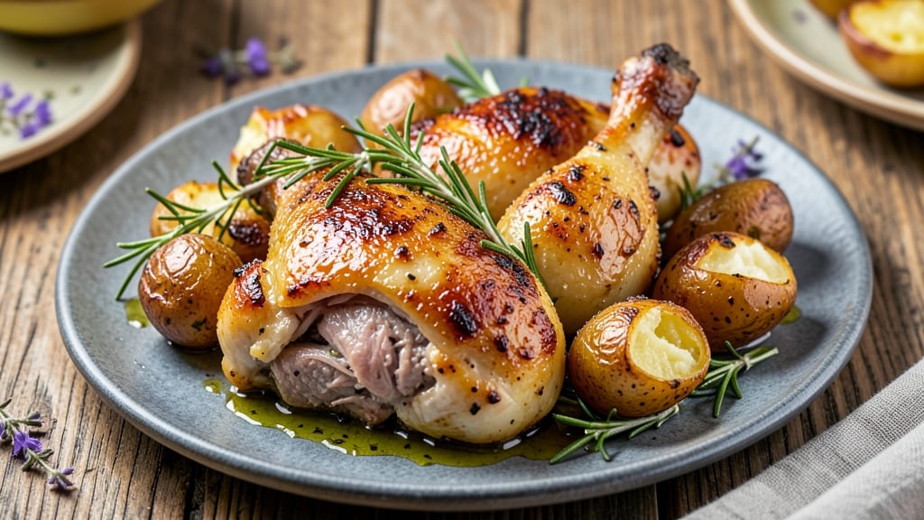 Baked Chicken Legs And Potatoes Recipe: Crispy-Skinned Roast with Fork-Tender Meat