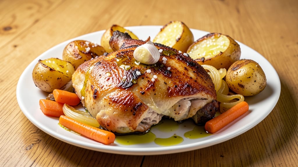 Baked Chicken Thighs and Veggies Recipe: Juicy Skin-On Bites with Caramelized Roots