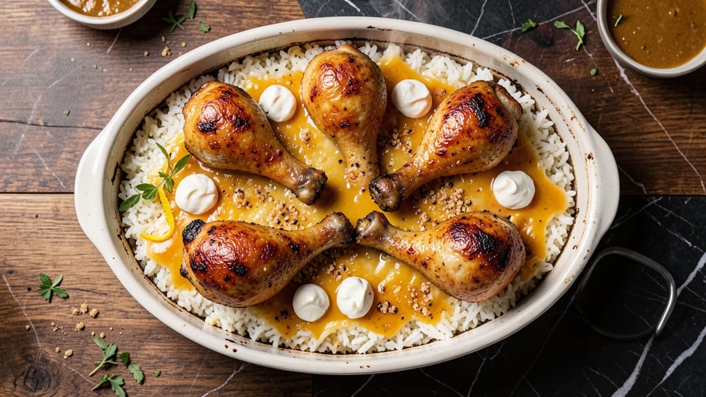 Baked Chicken Legs and Rice Casserole Recipe: One-Pan Crispy Skin and Creamy Cheese Harmony
