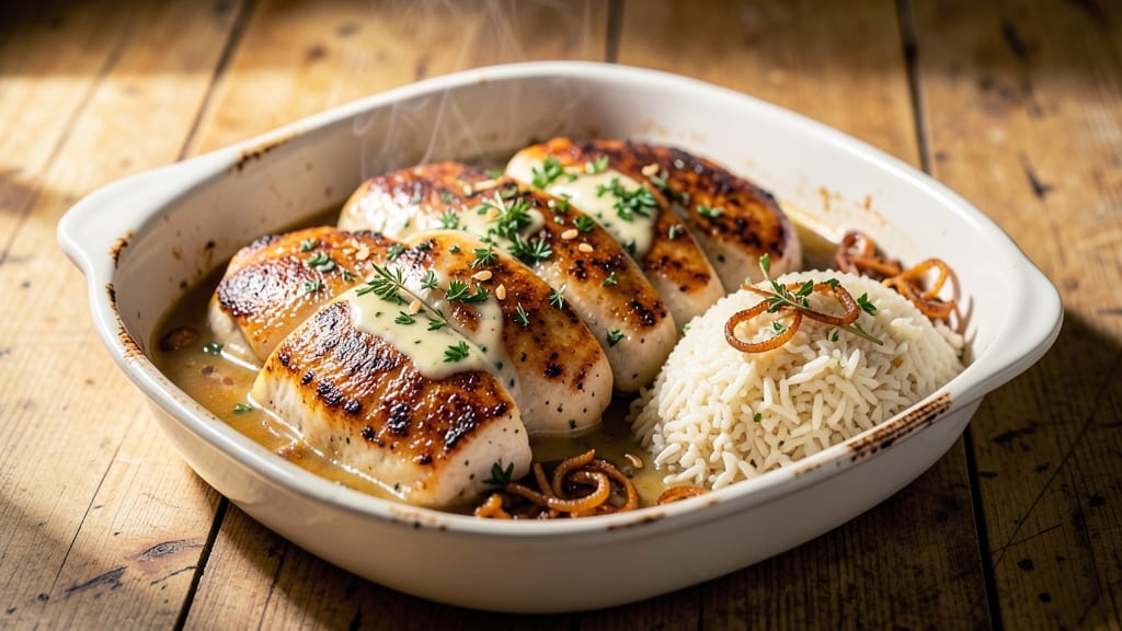 Campbell's Supper Bakes Herb Chicken With Rice Copycat Recipe: One-Pan Creamy Gravy and Crispy Celery Crust